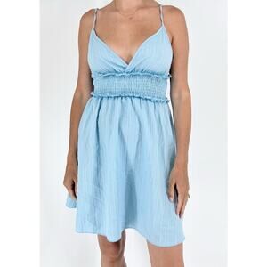 Women’s Light Blue Frill Trim Shirred Smocked Cami Dress Size Small